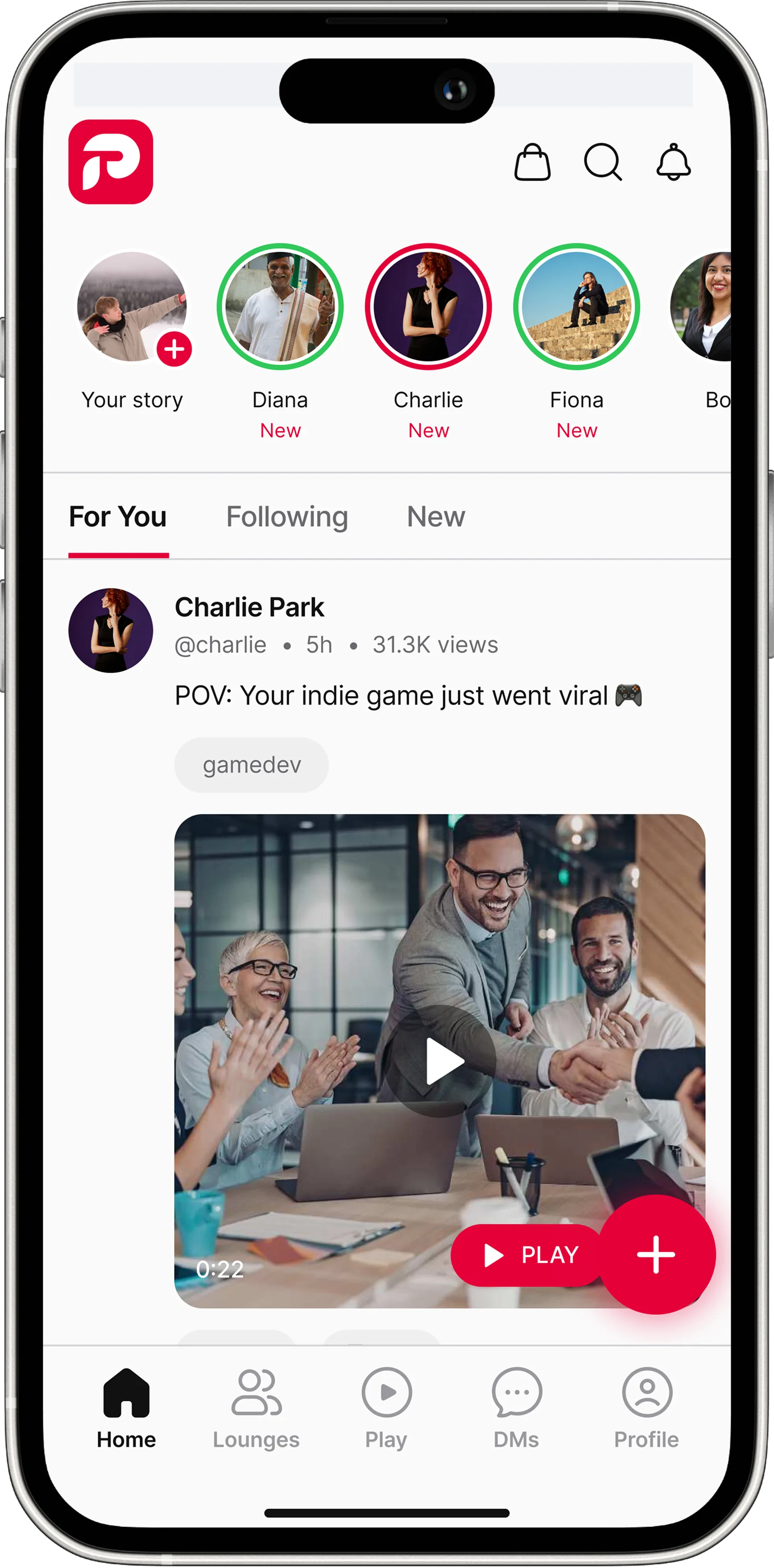 Parler home feed on a phone
