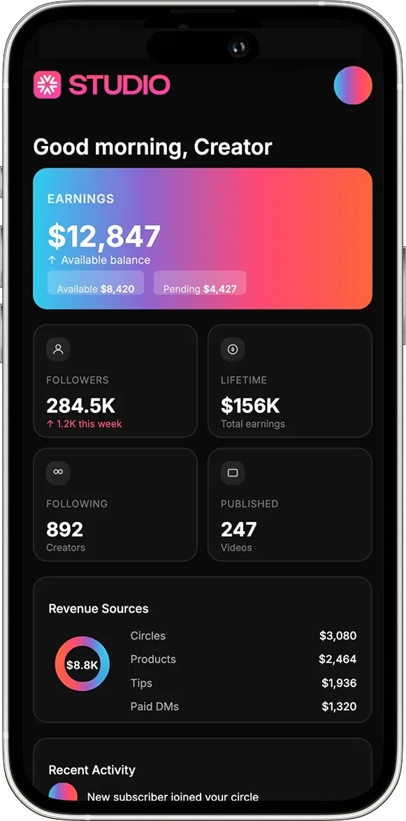 Sovren Studio dashboard on a phone